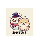 柴犬と雪だるまスタンプ（ビンテージ調）（個別スタンプ：11）