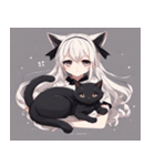 黒猫と猫耳少女（個別スタンプ：1）