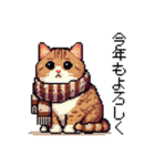 ドット絵 キジトラ 冬 年末年始新年挨拶 猫（個別スタンプ：6）