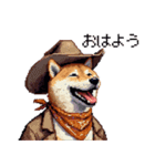 ドット絵 カウボーイ 柴犬 シバイヌ（個別スタンプ：1）