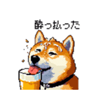 ドット絵 呑む柴犬 酒盛り（個別スタンプ：11）