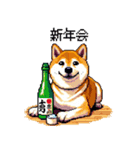 ドット絵 呑む柴犬 酒盛り（個別スタンプ：13）