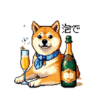 ドット絵 呑む柴犬 酒盛り（個別スタンプ：20）