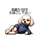 ドット絵 冬のトイプードル 冬支度（個別スタンプ：19）