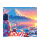 日の出に輝く富士山の美しいイラスト 5ENG（個別スタンプ：26）