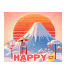 日の出に輝く富士山の美しいイラスト4ENG（個別スタンプ：36）