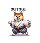 ドット絵 新年を祝う 太っちょ柴犬（個別スタンプ：1）