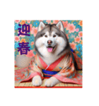 着物犬の新年のご挨拶スタンプ。（個別スタンプ：35）