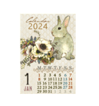 ◆2024カレンダー◆小動物＋花/水彩/BIG（個別スタンプ：1）