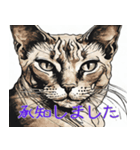 スフィンクス猫の水墨画風スタンプ（個別スタンプ：3）