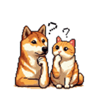 なかよしな柴犬とキジトラ ドット絵（個別スタンプ：16）