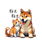 なかよしな柴犬とキジトラ ドット絵（個別スタンプ：30）