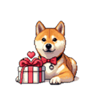 ずっと使える お祝いする柴犬 ドット絵（個別スタンプ：35）