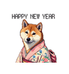 ずっと使える お祝いする柴犬 ドット絵（個別スタンプ：36）