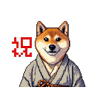 ずっと使える お祝いする柴犬 ドット絵（個別スタンプ：39）