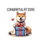 ずっと使える お祝いする柴犬 ドット絵（個別スタンプ：40）