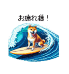 ドット絵 サーファー 柴犬 40種 サーフィン（個別スタンプ：3）