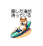 ドット絵 サーファー 柴犬 40種 サーフィン（個別スタンプ：9）