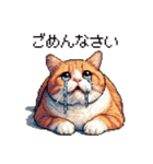 ドット絵 太っちょキジトラ 食べ過ぎ 猫（個別スタンプ：16）