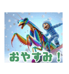 雪で遊ぶカマキリ:日本語（個別スタンプ：36）