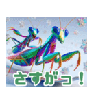 雪で遊ぶカマキリ:日本語（個別スタンプ：40）
