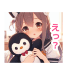 ペンギンを抱いた猫耳女子スタンプ（個別スタンプ：8）