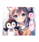 ペンギンを抱いた猫耳女子スタンプ（個別スタンプ：22）