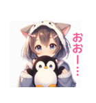 ペンギンを抱いた猫耳女子スタンプ（個別スタンプ：26）