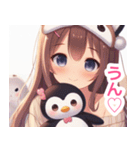 ペンギンを抱いた猫耳女子スタンプ（個別スタンプ：32）