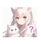 白猫を抱いた猫耳女子スタンプ（個別スタンプ：21）