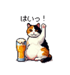 呑む太っちょ三毛猫 ドット絵（個別スタンプ：33）