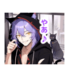 紫色の髪の猫耳男子スタンプ（個別スタンプ：7）
