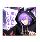紫色の髪の猫耳男子スタンプ（個別スタンプ：32）