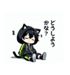 黒×緑パーカーの黒髪猫耳男子スタンプ（個別スタンプ：7）