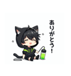 黒×緑パーカーの黒髪猫耳男子スタンプ（個別スタンプ：8）