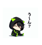 黒×緑パーカーの黒髪猫耳男子スタンプ（個別スタンプ：10）