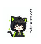 黒×緑パーカーの黒髪猫耳男子スタンプ（個別スタンプ：14）