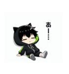 黒×緑パーカーの黒髪猫耳男子スタンプ（個別スタンプ：19）