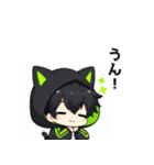 黒×緑パーカーの黒髪猫耳男子スタンプ（個別スタンプ：20）