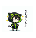 黒×緑パーカーの黒髪猫耳男子スタンプ（個別スタンプ：22）