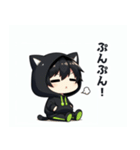 黒×緑パーカーの黒髪猫耳男子スタンプ（個別スタンプ：24）
