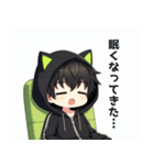 黒×緑パーカーの黒髪猫耳男子スタンプ（個別スタンプ：25）