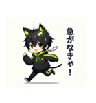 黒×緑パーカーの黒髪猫耳男子スタンプ（個別スタンプ：30）