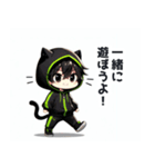 黒×緑パーカーの黒髪猫耳男子スタンプ（個別スタンプ：32）