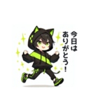 黒×緑パーカーの黒髪猫耳男子スタンプ（個別スタンプ：40）
