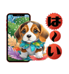 ビーグル犬と携帯でんわン③デコピンするヨ（個別スタンプ：1）