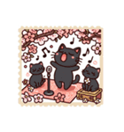 桜 黒猫（個別スタンプ：3）