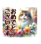 春の花と猫の挨拶（水彩画）（個別スタンプ：21）