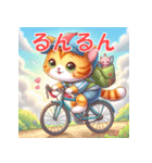 ロードバイクに乗ったかわいい子猫（個別スタンプ：3）