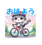 ロードバイクに乗ったかわいい子猫（個別スタンプ：6）